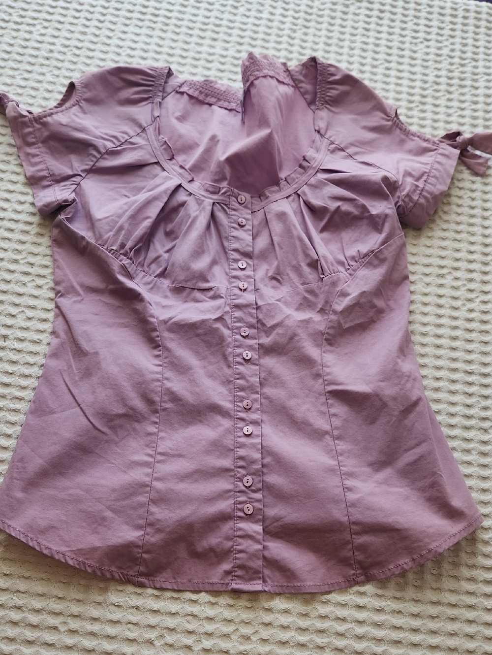 Suzy Shier Women’s Short Sleeve Button Front Top in Mauve Sz MED